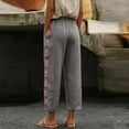 thumbnail image 4 of Linen Cotton Casual Pants For Women Drawstring Pocket Floral Embroidered Business Casual Daywear Summer Casual Pull On Travel Wear Wide Leg High Rise, 4 of 6