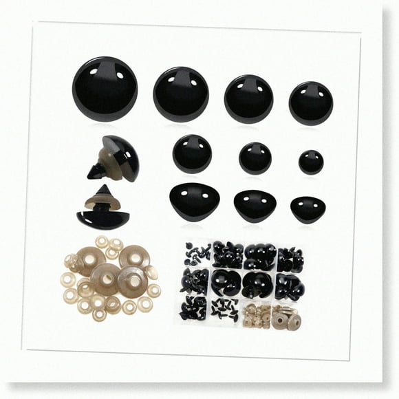 AmiSafe 100pcs Jumbo Safety Noses - Black Plastic Washers Included! Ideal for Amigurumis, Crochet, Stuffed Animals, Bears & Doll Making. Sizes 12mm to 30mm.