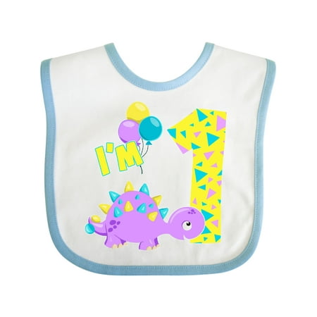 

Inktastic Happy Dinosaur First Birthday-purple Gift Baby Boy or Baby Girl Bib