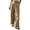 Khaki, variant on Women's Solid Patch Pocket Wide Leg Pants, Loose Straight Irregular Hem Casual Trousers with Side Pockets, Lightweight Breathable Summer Autumn Pants for Daily Outings Travel Wear Beige L