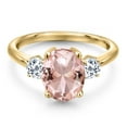 thumbnail image 3 of Gem Stone King 2.98 Ct Oval Peach Nano Morganite White Topaz 18K Yellow Gold Plated Silver Ring, 3 of 6