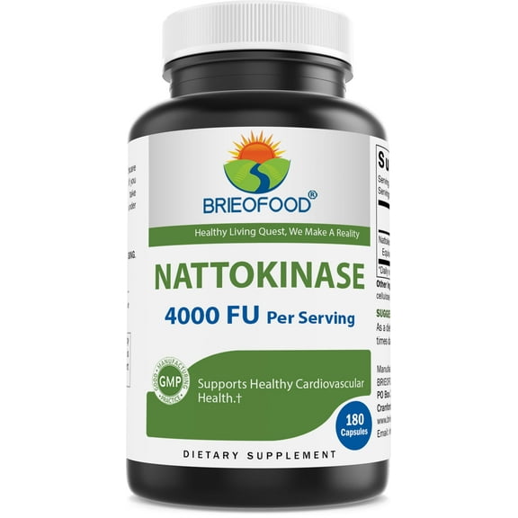 Brieofood Nattokinase 4,000 FU (Fibrinolytic Unit) per Serving - 180 Capsules - Circulatory Health Support