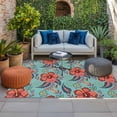 thumbnail image 2 of Teal Red Boho Floral Outdoor Rug for Patio/Deck/Porch, Non-Slip Large Area Rug 3 x 5 Ft, Vintage Southwestern Ethnic Tribe Indoor Outdoor Rugs Washable Area Rugs, Reversible Camping Rug Carpet Runner, 2 of 8