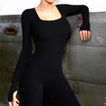 thumbnail image 4 of DHFJKG Women's Seamless Workout Jumpsuit Long Sleeve With Tunmb Hole Square Neck Tight Tummy Control Yoga Sportswear Trendy Onesie, 4 of 8