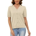 thumbnail image 4 of Uvplove Women's V Neck Crochet Knit Cardigan Short Sleeve Open Front Button Down Hollowed Out Soft Shrugs Tops,Apricot,large, 4 of 10