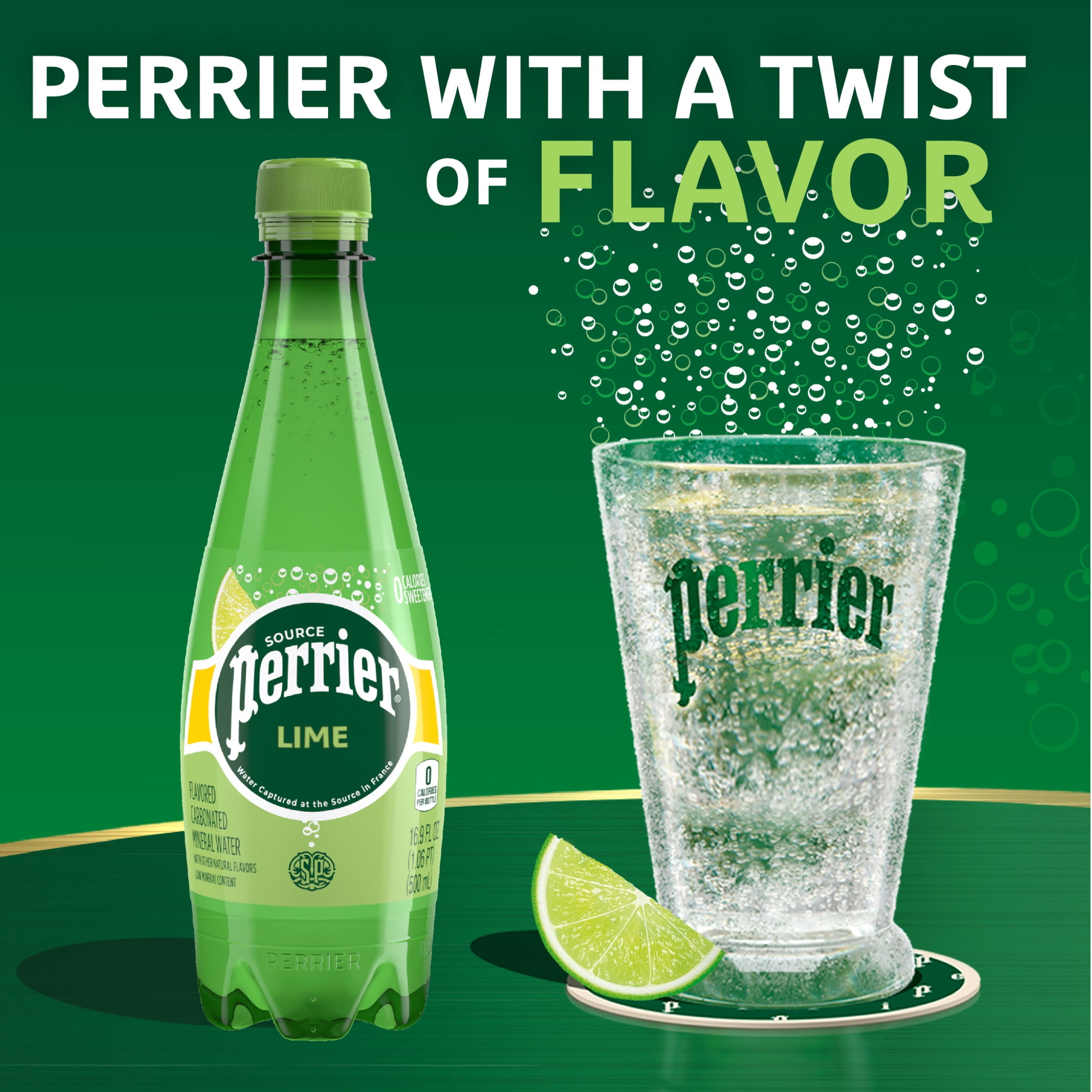 Perrier Lime Flavored Sparkling Water, 405.6 fl oz, 24 Pack Plastic Water Bottles