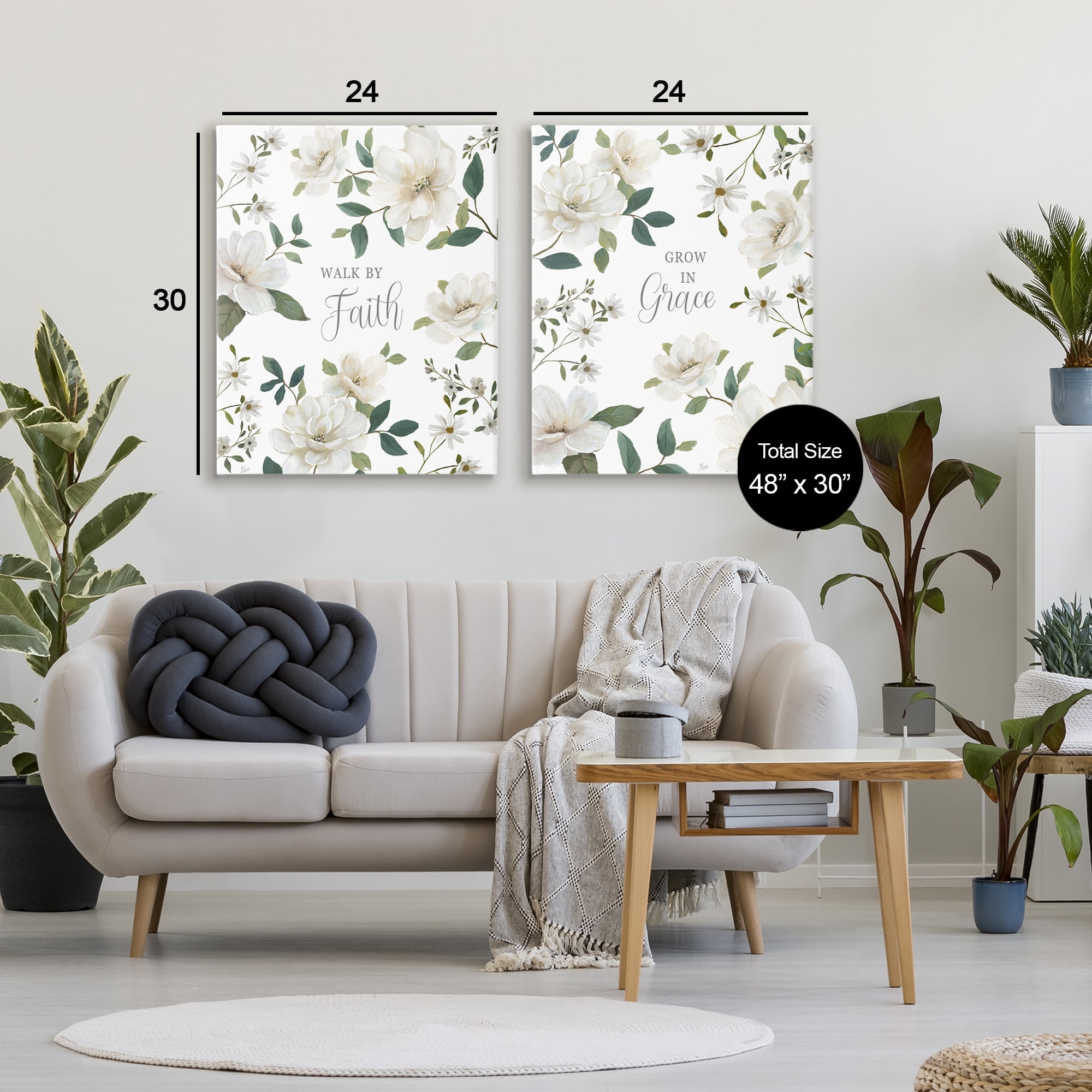 Stupell Industries Spiritual Faith Sayings with Florals 2 Piece Canvas Wall Art Set, design by Nan