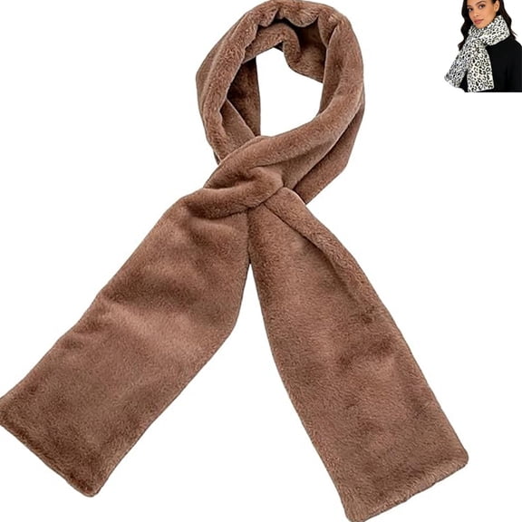 Faux Fur Scarf with Hidden Zipper Pocket,Soft Cozy Warm Pocket Scarf For Cell Phone and Valuables,Scarf with Pockets for Women Adults（Brown）