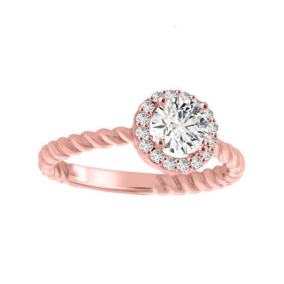 AoneJewelry0.75 Carat Halo Diamond Engagement Wedding Hand-Crafted Ring With Twisted Shank In 14K Solid RoseYellow & White Gold For Women