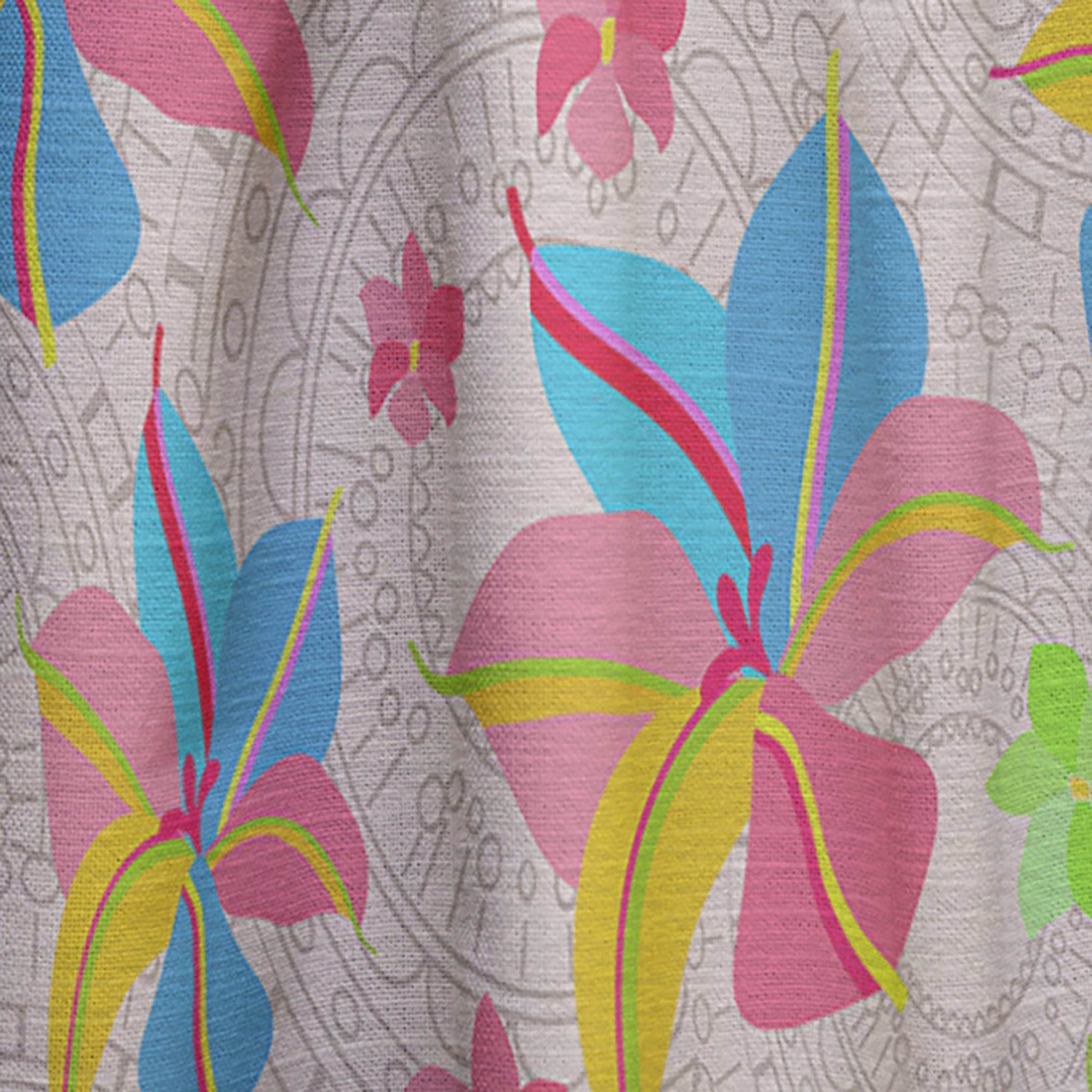 Designart 'Retro Yellow Pink Flowers' Mid-Century Modern Curtain Panel