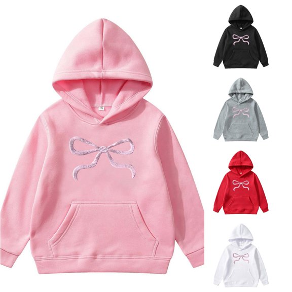 RTKFRFLM Kids Bowknot Hoodie Graphic Bow Casual Long Sleeve Pullover Thermal Winter Warm Outerwear Tops for Boys and Girls Children