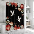 thumbnail image 5 of Black Crane Shower Curtain Set - 48" x 72" Washable Bathtub Curtain with 12 Hooks, Vintage Red Teal Spring Floral Botanical Waterproof Fabric Stall Shower Curtains for Bathroom/Bathtub Décor, 5 of 6