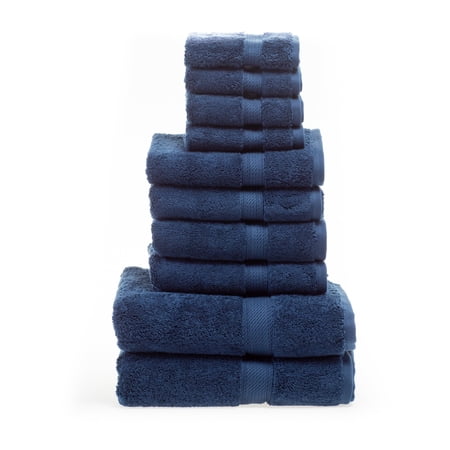 900 GSM Egyptian Cotton Solid 10-Piece Towel Set Navy Blue