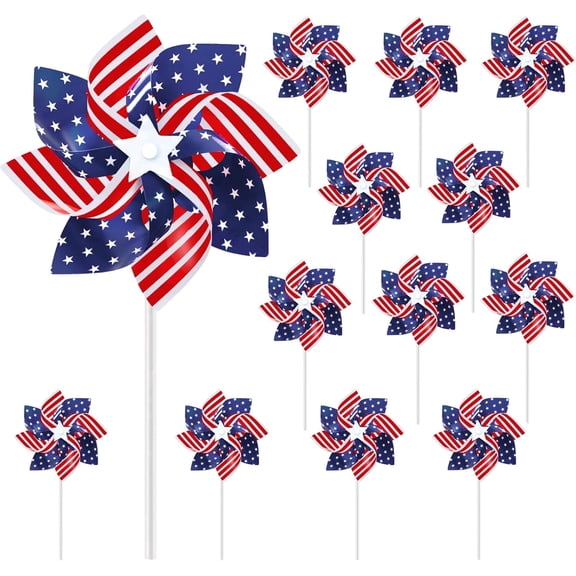 Miguan 28 pack 8 Inches American Flag Patriotic Pinwheels Windmill Wind Spinner for Yard Garden Lawn Fourth of July Independence Day Party Decorations