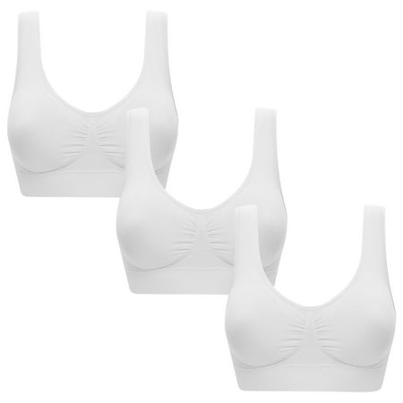 miqiqism 3 PCS Women s Pure Color Bras Juniors Plus Size Ultra-thin Large Bra Sports Bra Full Bra Cup Tops Casual Comfy Tank Bralette White Medium
