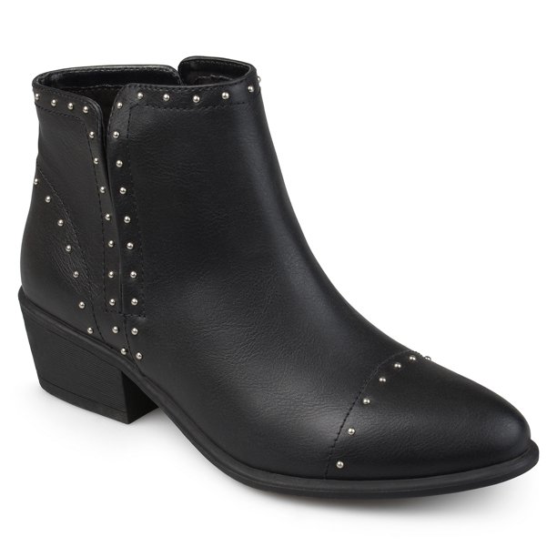 leather stacked heel boots