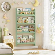 Homfa 4-Tier Wall Bookshelf, 43.7H Wall Mounted Kids Bookshelf, Book Storage Rack for Kids Room, Green
