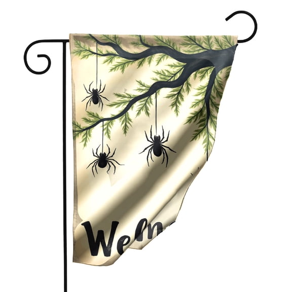 Halloween Garden Flag 12.5x18 Inch Double Sided Polyester Outdoor Decorative Welcome Sign with Spiders and Tree Branches for Yard Patio Fall Decor#27591