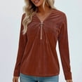 thumbnail image 2 of Blusas de Manga Larga para las Mujeres Cremallera de Cuello en V Delantera Color Sólido Top de Moda Casual, Tops de Color Sólido para las Mujeres, 2 of 9