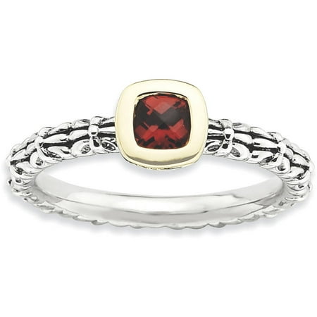 Stackable Expressions Checker-Cut Garnet Sterling Silver and 14kt Gold Antiqued Ring