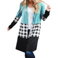 thumbnail image 1 of Women Checkered Colorblock Long Sleeve Mid-Length Cardigan Top, 1 of 7
