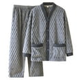 thumbnail image 2 of Kalauyu Mens Plush Warm Pajama Sets Soft Fluffy Long Fuzzy Sleepwear with Pockets Cozy Loungewear Pjs Set for Men, 2 of 9