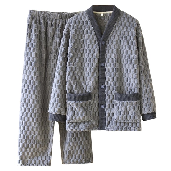 Kalauyu Mens Plush Warm Pajama Sets Soft Fluffy Long Fuzzy Sleepwear with Pockets Cozy Loungewear Pjs Set for Men