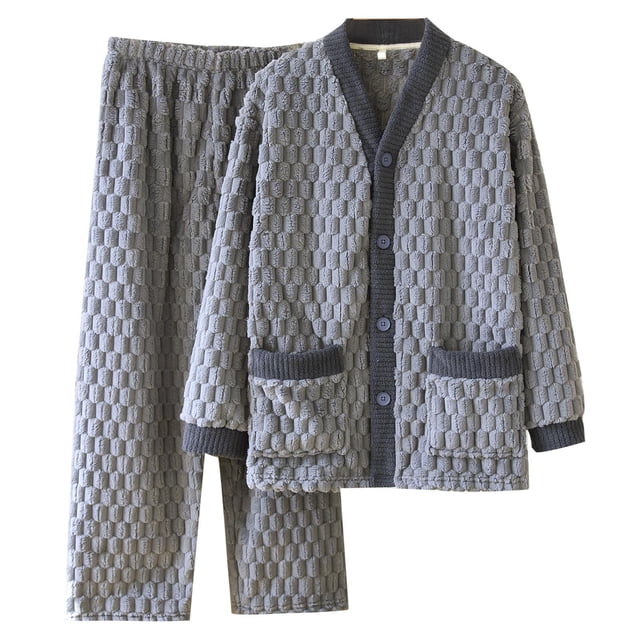 Kalauyu Mens Plush Warm Pajama Sets Soft Fluffy Long Fuzzy Sleepwear with Pockets Cozy Loungewear Pjs Set for Men