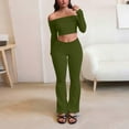 thumbnail image 5 of Two Piece Pants Set for Women Casual Fall New Women's off the Shoulder Long Sleeve Tops and Wide Leg Pants Sets Two Piece Loungewear Outfits Casual Matching Set Green XL, 5 of 8