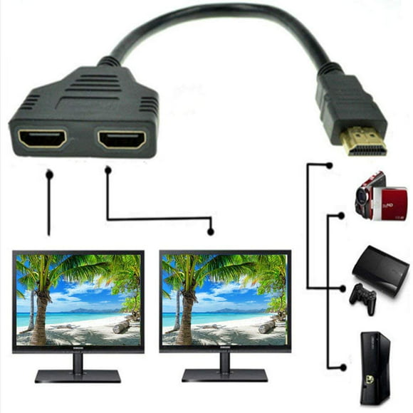 1080P HDMI Switch Male to Dual HDMI Female 1 to 2 Way Splitter Cable Adapter Converter for DVD Players/PS3/HDTV/STB and Most LCD Projectors(Black)