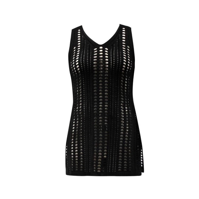 Ropa Playa Ocean Pacific para Mujer Vestido Corto Crochet Cuello V Sin Mangas Negro Talla G