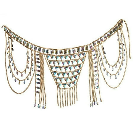 

Homeex Vintage Fashion Acrylic Bra Waist Chain Multilayer Geometric Body Chain Set Golden skirt