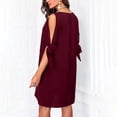 thumbnail image 4 of SMihono Robes d'Été Bohémiennes Femmes Grande Taille Mode Femmes Col en V Été Uni Décontracté Manches Courtes Mi-Mollet Robe, 4 of 7