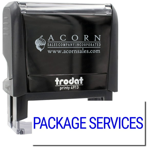Large Self-Inking Package Services Stamp, Trodat Printy 4913, Press and Print Stamping, Impression Size 7/8" x 2-1/4", Up to 10,000 Impressions - Blue Ink