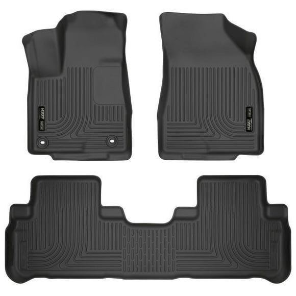 Fits 2014-2019 Toyota Highlander Husky Liner Floor Liner 99601 WeatherBeater; Molded Fit; Smooth Arcing Ribs/Raised Heel Pad; Black; Rubber; 3 Piece