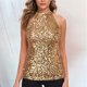 thumbnail image 2 of Top halter con lentejuelas para mujer - Blusa corta sin mangas brillante para fiesta/discoteca (talla única), 2 of 7