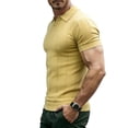 thumbnail image 4 of Men's Knit Ribbed Short Sleeve Open V-Neck Collared Polo Shirt, Casual Slim Fit Top, Breathable Textured Knitwear for Smart Casual Style and Everyday Wear Yellow XXL, 4 of 6