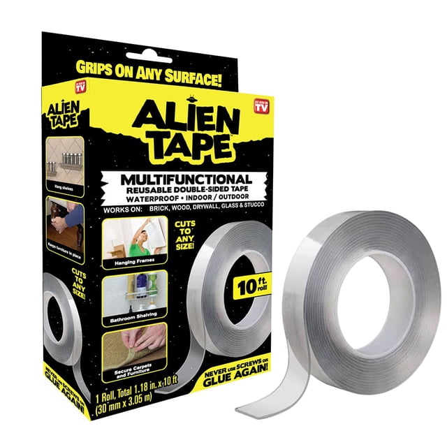 Alien Tape Double Sided Tape Heavy Duty, Double Sided Mounting Tape, Nano Tape, Wall Tape Clear Adhesive Grip, 1 Roll, 1.18 in x 10 ft, As Seen on TV