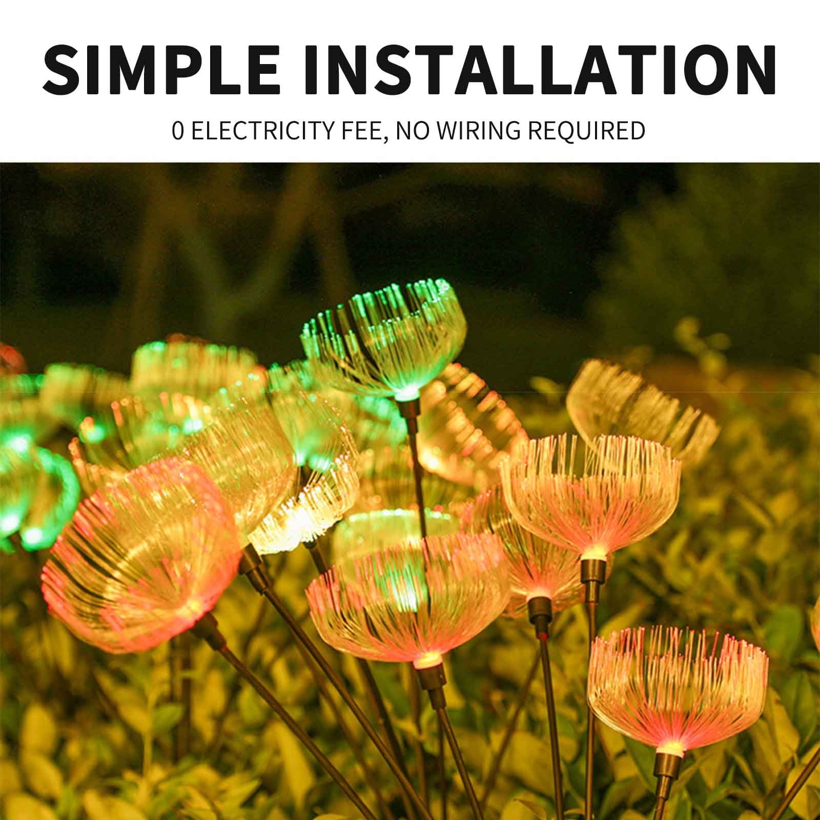 cpengpj Solar Fiber Jellyfish Outdoor Lamp with RGB Gradient, IP65 Waterproof Solar Garden Lights, Auto On/Off and 6Hrs Lighting, High-Strength ABS for Yard, Garden, Pathway Decoration