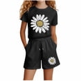 thumbnail image 2 of BRGZLK Summer Sets for Girls Casual Sunflower Print Short Sleeve Round Neck Pullover Top and Shorts Set Kids Girls Soft Comfortable Set 2026 Black 13-14 Years, 2 of 5