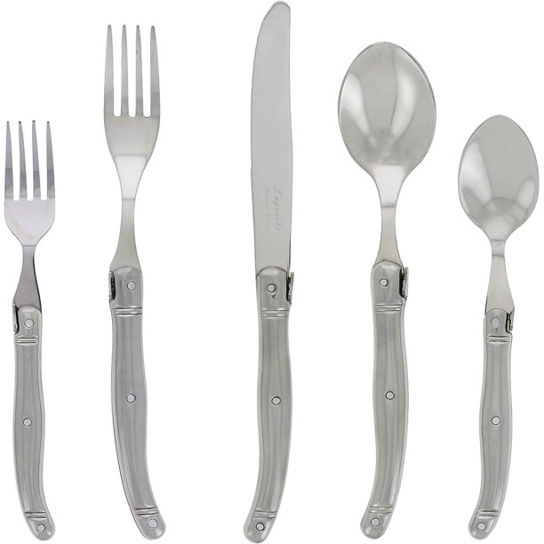 Laguiole Juego de cubiertos de 20 piezas – Juego de cubiertos de acero inoxidable – Juego de cubiertos apto para lavavajillas – Juego de utensilios de lujo con cuchillos, cucharas y tenedores (servici