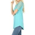 thumbnail image 3 of Womens & Plus Soft Rayon Lace Short Sleeve V-Neck Round Hem Casual Tee Shirt Top (SPRING BLUE, M), 3 of 4