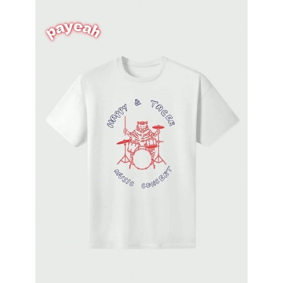 Payeah Tiger's Percussion Band T-Shirt Casual Digital Print Pure Heavy Cotton Womens T-Shirts 100% cotton