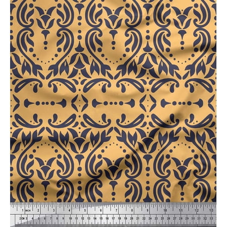 Soimoi Orange Poly Georgette Fabric Moroccan Damask Print Sewing Fabric Yard 52 Inch Wide