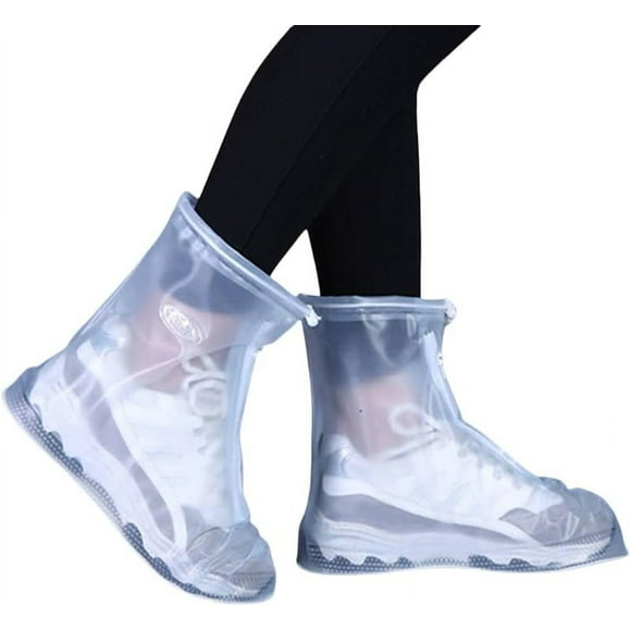 TZZT Rain Shoe Covers Waterproof Boots Plastic Overshoes Galoshes for Women Men Kids,Anti-Slip Overshoes white