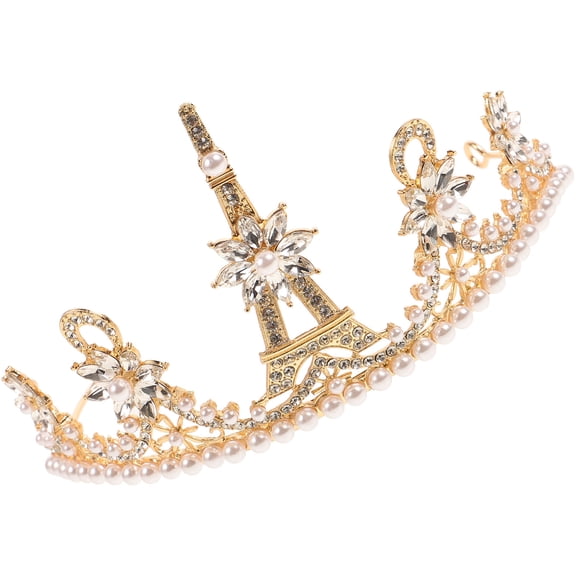 WEUVEB Eiffel Tower Inspired Golden Crown with Pearls for Bridal Decoration