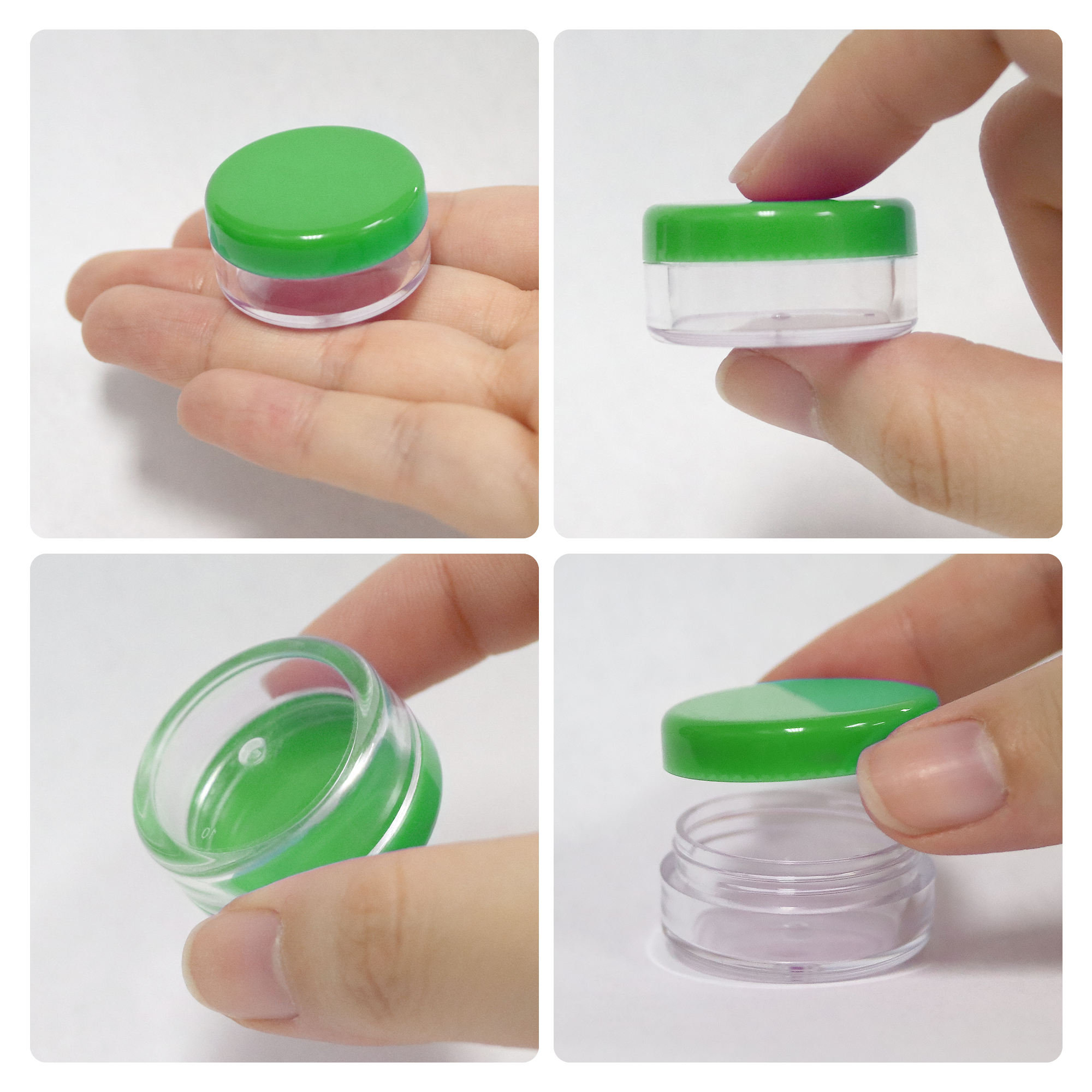 5g/5ml High Quality Acrylic Leak Proof Clear Container Jars with Green Lids (150 Jars)