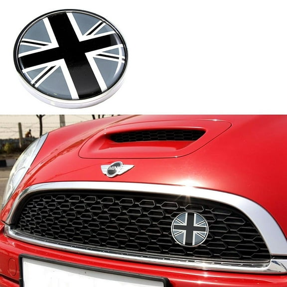 Xotic Tech Black / Grey Front Grill Badge with Holder Black UK Flag Fit All MINI Cooper R50 R55 R56 R57 R558 R60