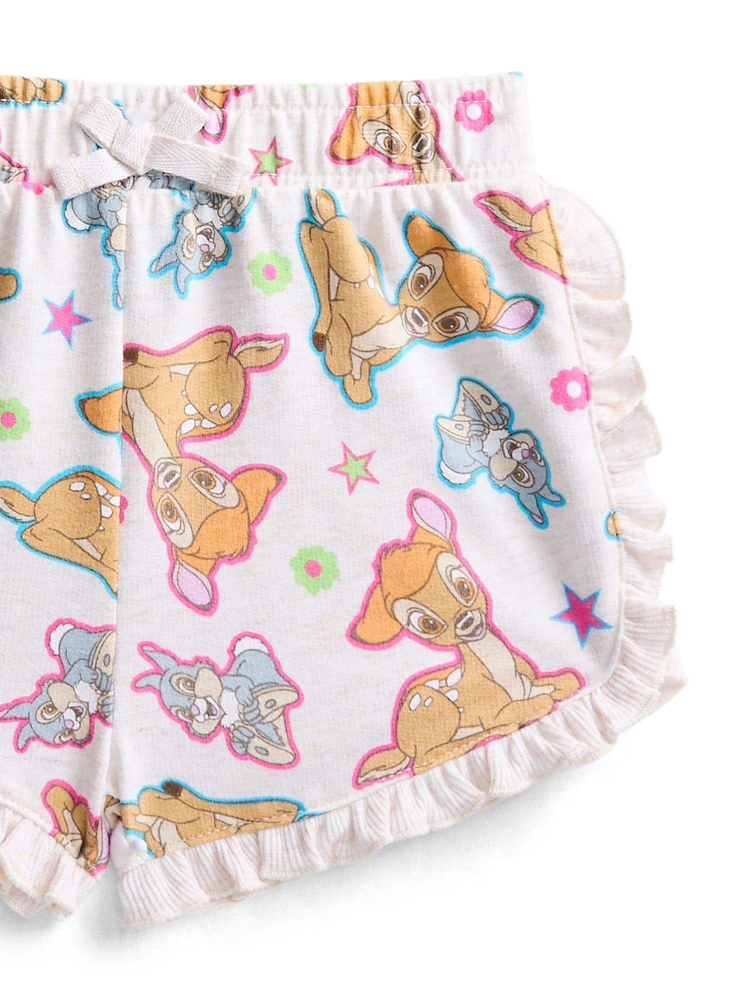 Bambi Baby Girls Short Sleeve Allover Print Ruffle Shirt and Matching Shorts Set, 2-Piece, Sizes 0/3M-24M