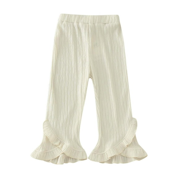 Ruyang Baby Pants Flare Pants Ruffle Ribbed Baby Bell Bottoms Ribbed Solid Elastic Waist Toddler Girl Trousers Leggings